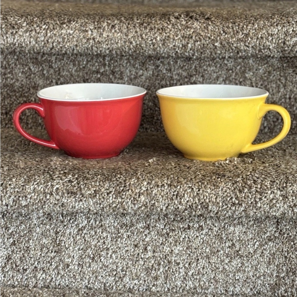 Set of Two Oversized Ceramic Tea Cups - Red & Yellow